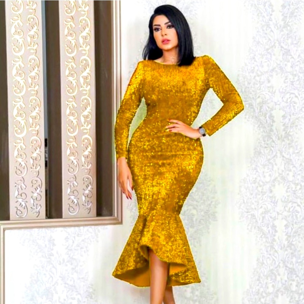 High low gold sequin dress